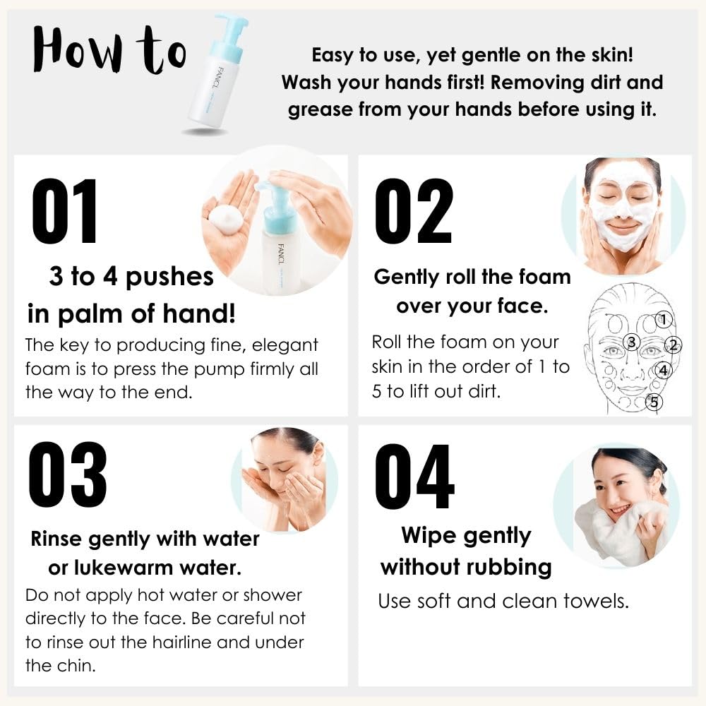 FANCL Pure Moist Cleansing Foam – Japanese Facial Cleanser, Face Wash, Luxurious Foaming Lather, Hydrating, additive-free, Women/Men/Kids, All Skin Types